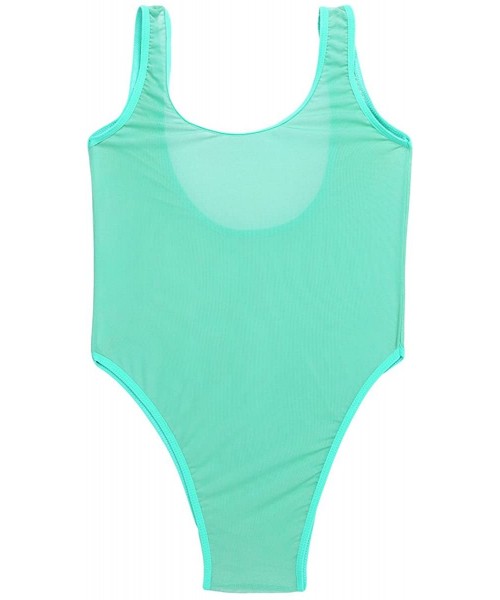 One-Pieces Women One Piece High Cut Swimsuit Mesh Leotard Bodysuit Swimsuit Bathing Suit - Green - CR1863I9LKD