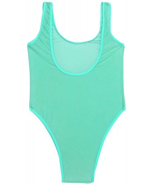 One-Pieces Women One Piece High Cut Swimsuit Mesh Leotard Bodysuit Swimsuit Bathing Suit - Green - CR1863I9LKD