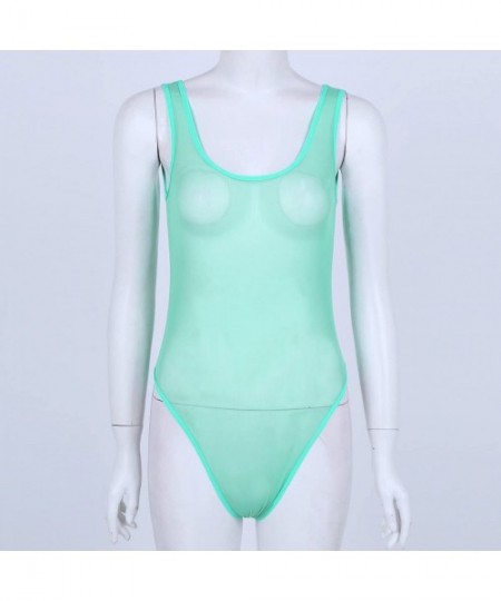 One-Pieces Women One Piece High Cut Swimsuit Mesh Leotard Bodysuit Swimsuit Bathing Suit - Green - CR1863I9LKD