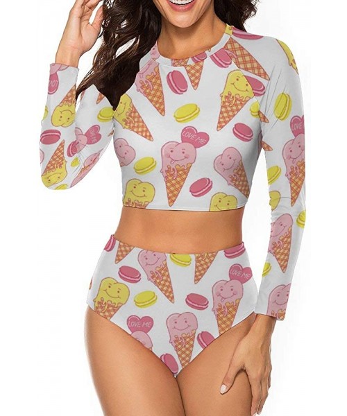 Tops Ice Cream Full Coverage Various Styles Rash Guard for Womens Off Shoulder One Piece Sexy Soft Pads Swimwear Style1 8 - C...