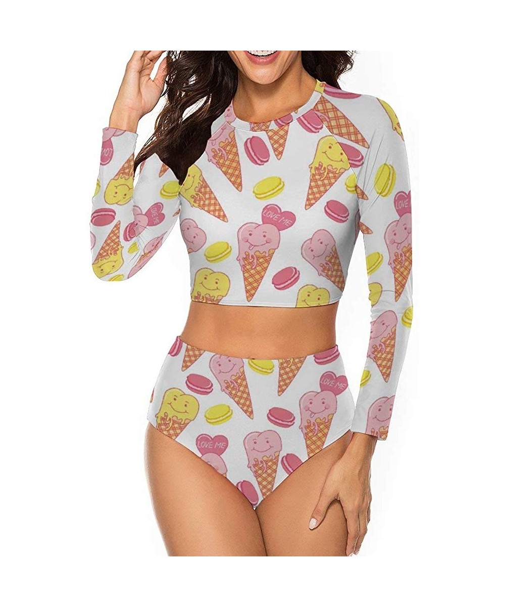 Tops Ice Cream Full Coverage Various Styles Rash Guard for Womens Off Shoulder One Piece Sexy Soft Pads Swimwear Style1 8 - C...