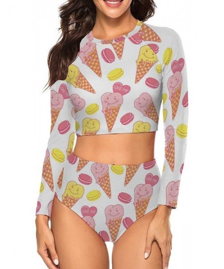 Tops Ice Cream Full Coverage Various Styles Rash Guard for Womens Off Shoulder One Piece Sexy Soft Pads Swimwear Style1 8 - C...