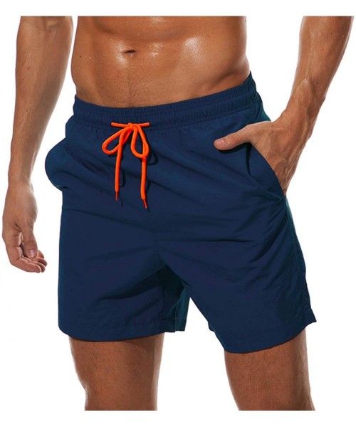 Racing Men's Quick Dry Swim Trunks with Mesh Lining Beach Shorts Boardshorts Swim Shorts 3 Pockets - Navy - C618TR8R993