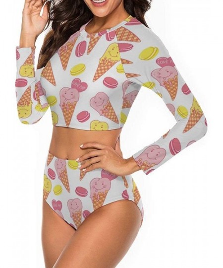 Tops Ice Cream Full Coverage Various Styles Rash Guard for Womens Off Shoulder One Piece Sexy Soft Pads Swimwear Style1 8 - C...