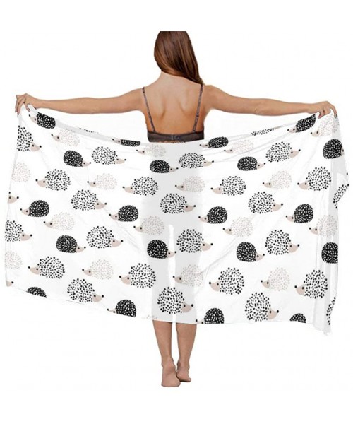 Cover-Ups Women's Swimwear Cover Ups- Summer Vacation Beach Sarong Soft Shawl Wrap - Sweet Hedgehog White - CS19C4DSHXM