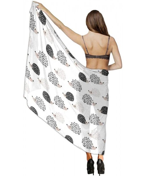 Cover-Ups Women's Swimwear Cover Ups- Summer Vacation Beach Sarong Soft Shawl Wrap - Sweet Hedgehog White - CS19C4DSHXM