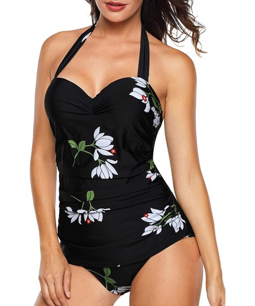 One-Pieces Vintage Halter Swimsuit Monokini One Piece Swimwear Bathing Suits - A-white Floral - CW18LOA9YQC