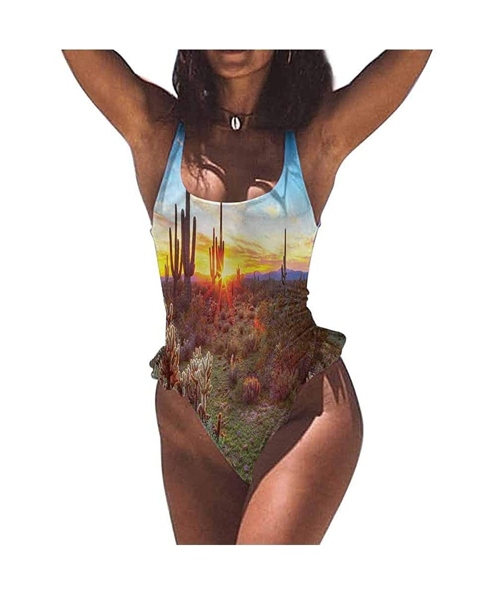 Bottoms One Piece Swimsuits Saguaro- Colorful Sunset in Arizona Very Flattering Style - Multi 09-one-piece Swimsuit - C119E6A...