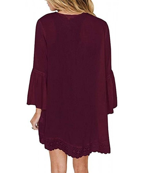 Cover-Ups Kimono for Womens- Fashion Cover Blouse Tops Print Beach Smock Cardigans - 1171wine - CY18WEOA7UG