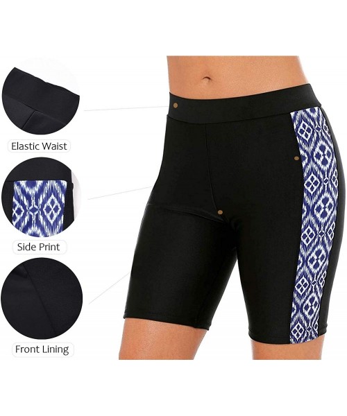 Board Shorts Women's Long Board Shorts High Waist Swim Bottom Solid Jammer Swim Shorts - Black With Side Geometric Print - CD...