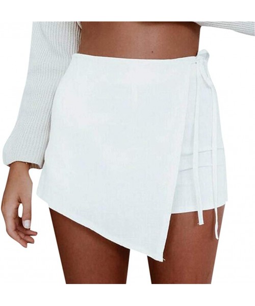 Bottoms Womens Casual Skirt High Waisted Skorts Side Side Slit Irregular Flanging Wrap Culottes - White - C218QR9E9M2