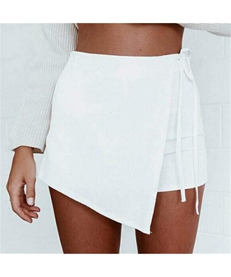 Bottoms Womens Casual Skirt High Waisted Skorts Side Side Slit Irregular Flanging Wrap Culottes - White - C218QR9E9M2