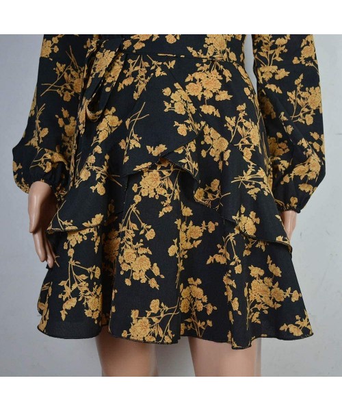 Cover-Ups Women's Summer Short Sleeve V Neck Floral Party Pockets Dress Summer Sundress Knee Length A line Dress Z3 yellow - ...