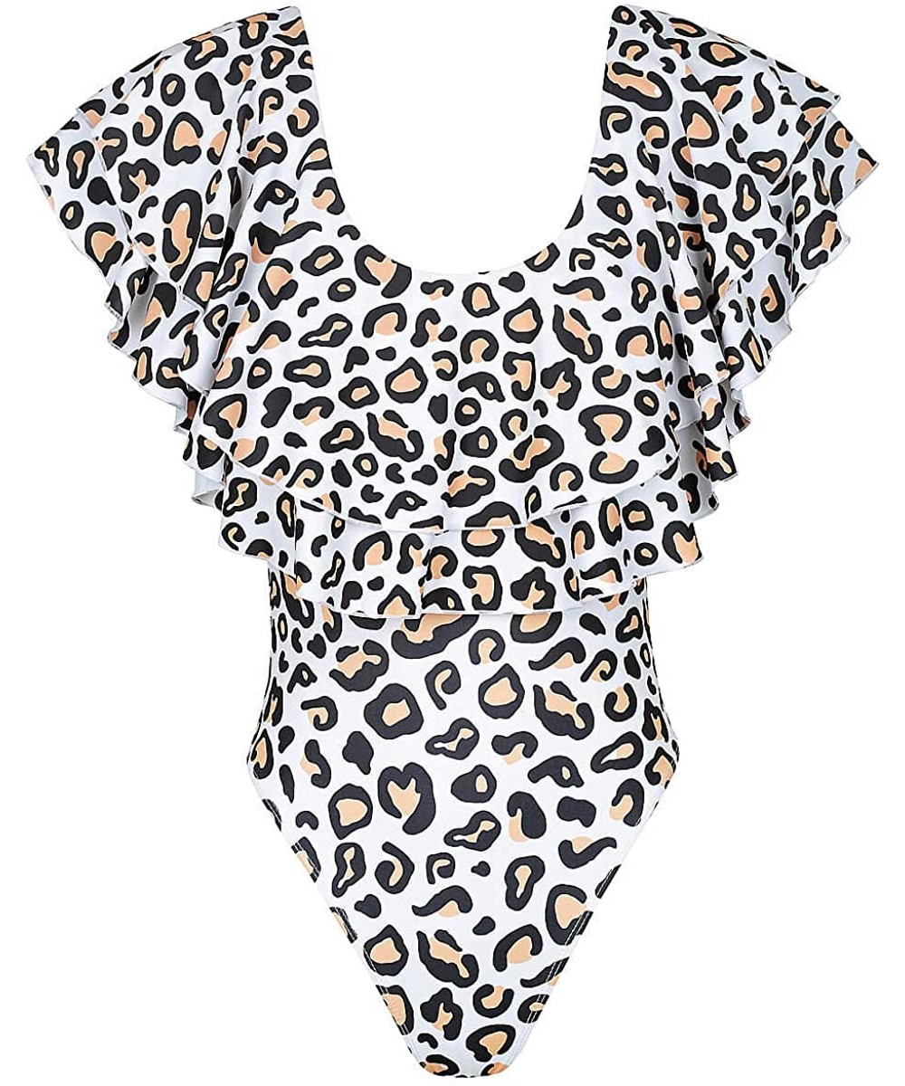 One-Pieces Women's One Piece Bikini Parent-Child Family Matching Swimsuit Leopard Ruffle Beachwear - Leopard - C618SOZUC0I