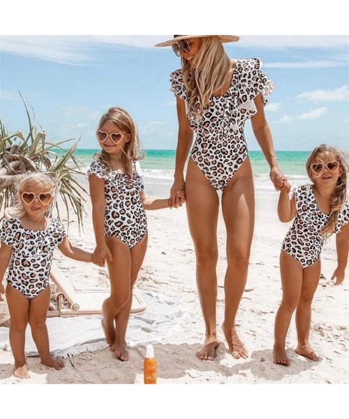 One-Pieces Women's One Piece Bikini Parent-Child Family Matching Swimsuit Leopard Ruffle Beachwear - Leopard - C618SOZUC0I