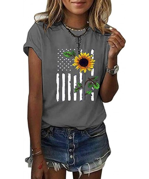 Racing Graphic T Shirts for Women Vintage Plus Size- Cute Round Neck Short Sleeve Vintage Printed T-Shirts Tees - Gray - CK19...