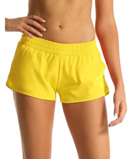 Bottoms Women's Board Shorts Quick Dry Drawstring Sports Summer Bottom Swim Shorts with Pocket - 26152 Yellow - C6194WY8D44