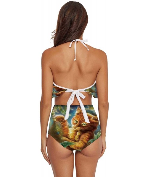 Board Shorts Women Ruffle Halter Swimsuit Backless Bikini Set Floral - Multi 32 - CA190EE5OSN