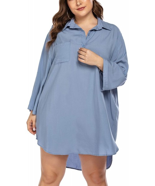 Cover-Ups Women Plus Size Summer Cover Up Shirt Beach Cover up Swimsuit Beachwear Bathing Suit Beach Dress(18W-26W) - Blue - ...