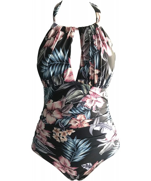 One-Pieces Women's One Piece Swimsuit Tummy Control Plus Size Swimwear Halter Bathing Suit - 78 - C518R9GUS08