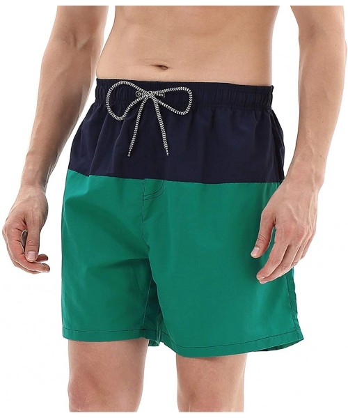 Board Shorts Mens Swim Trunks Quick Dry Beach Shorts Mesh Lining Board Shorts Swimwear Bathing Suits with Pockets - Navy&dark...