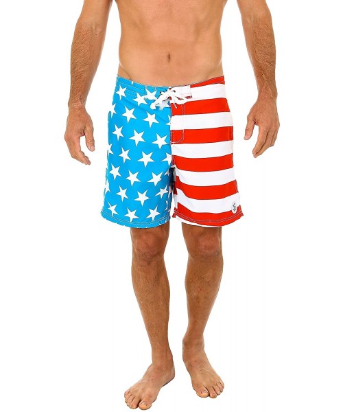 Board Shorts Men's Swim Board Shorts Trunks Patriotic 4th July American Flag - Flag Red - C712KWJ1E4B