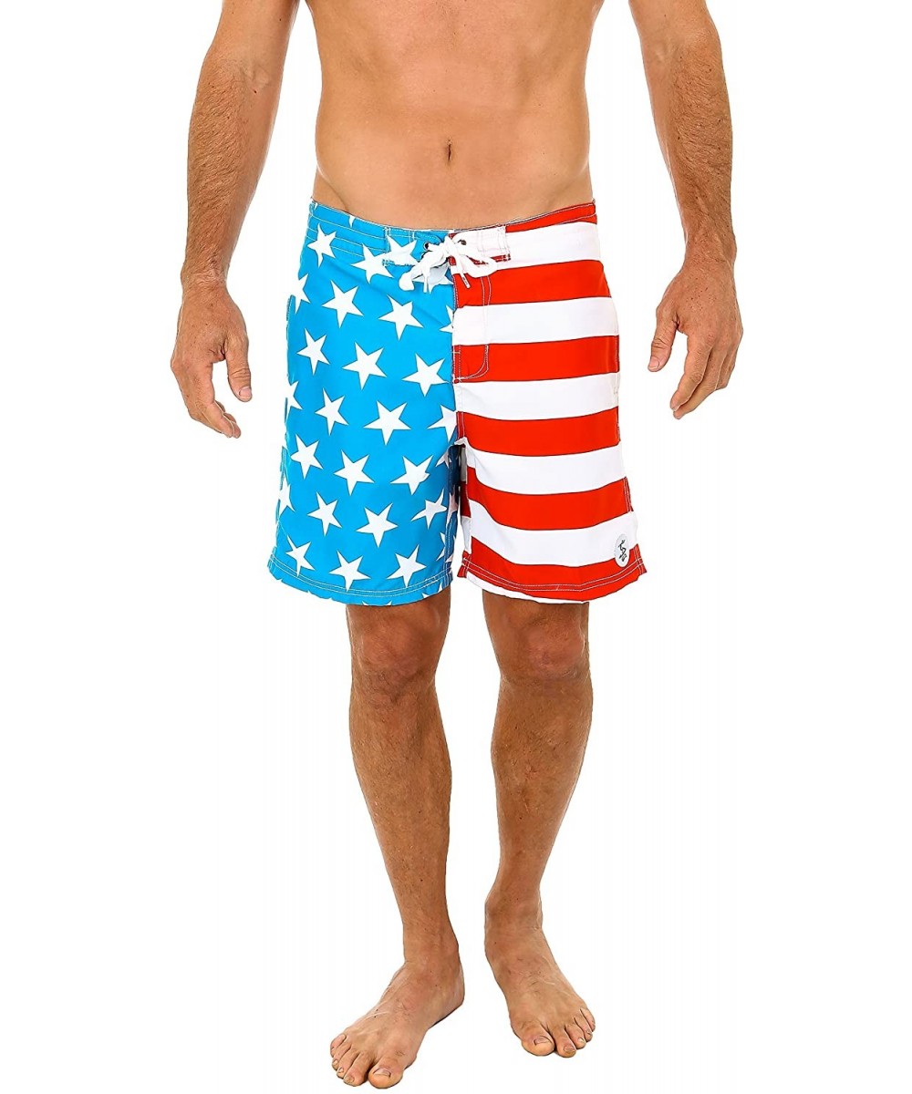 Board Shorts Men's Swim Board Shorts Trunks Patriotic 4th July American Flag - Flag Red - C712KWJ1E4B