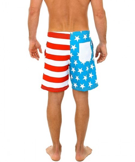 Board Shorts Men's Swim Board Shorts Trunks Patriotic 4th July American Flag - Flag Red - C712KWJ1E4B