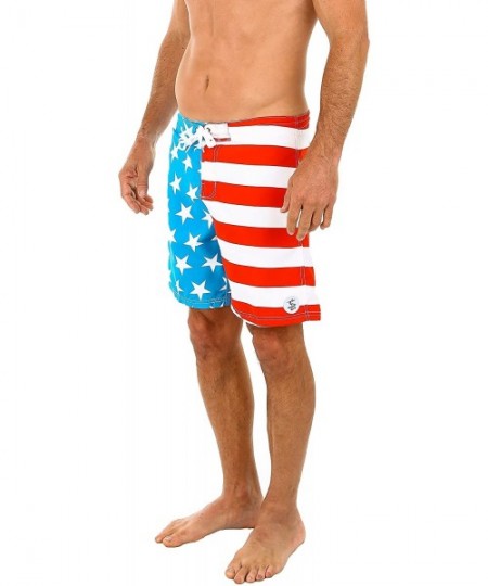 Board Shorts Men's Swim Board Shorts Trunks Patriotic 4th July American Flag - Flag Red - C712KWJ1E4B