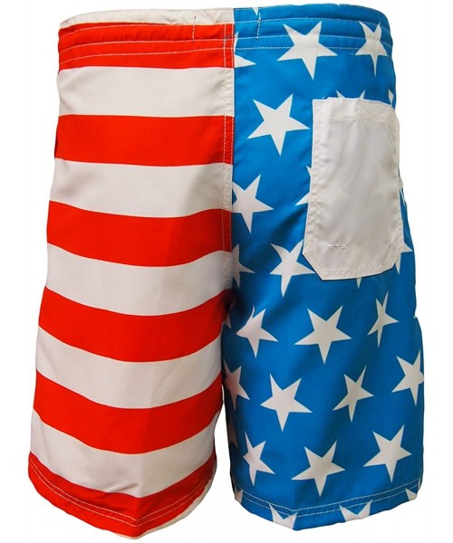 Board Shorts Men's Swim Board Shorts Trunks Patriotic 4th July American Flag - Flag Red - C712KWJ1E4B