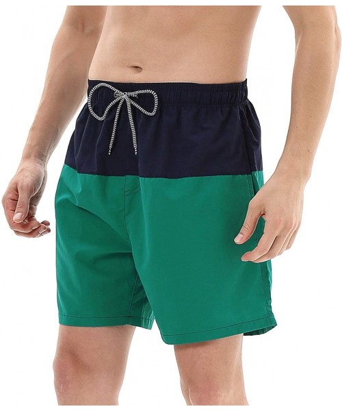 Board Shorts Mens Swim Trunks Quick Dry Beach Shorts Mesh Lining Board Shorts Swimwear Bathing Suits with Pockets - Navy&dark...