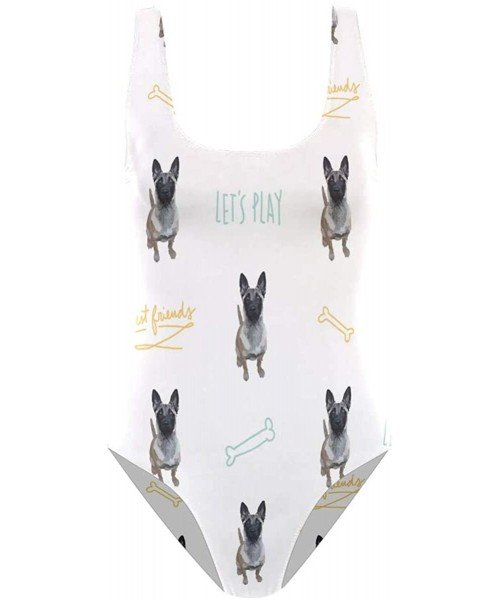 One-Pieces Womens Puppy Belgian Malinois Dog One Piece Bikini Backless Monokini Bathing Suit Swimsuit S - CR18SI7EQXM