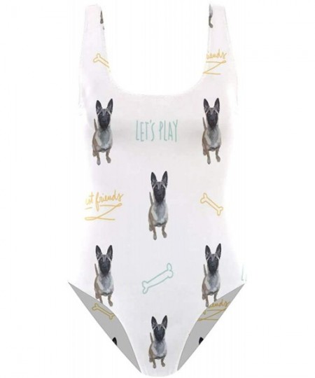 One-Pieces Womens Puppy Belgian Malinois Dog One Piece Bikini Backless Monokini Bathing Suit Swimsuit S - CR18SI7EQXM