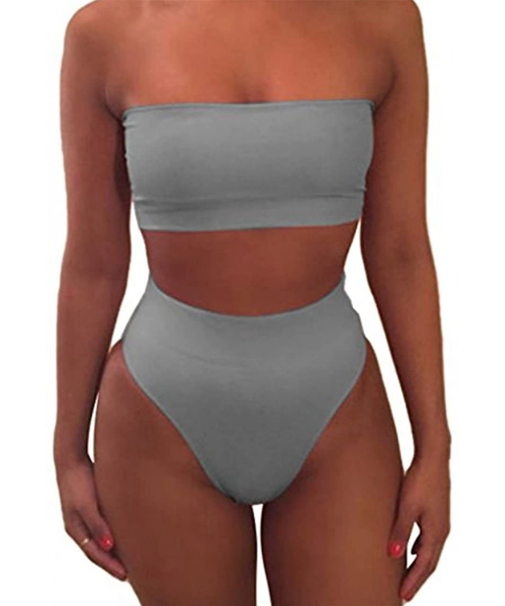 Sets Women's Strapless Wrap Padded High Waisted Bikini Set Swimsuits - Gray - C918M0UID3N