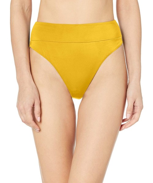 Sets Women's Solid High Rise Cheeky Bikini Bottoms - Golden - CZ18QEONWQQ