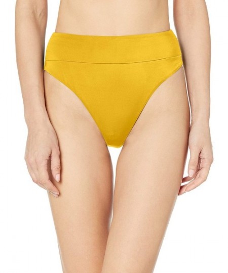 Sets Women's Solid High Rise Cheeky Bikini Bottoms - Golden - CZ18QEONWQQ