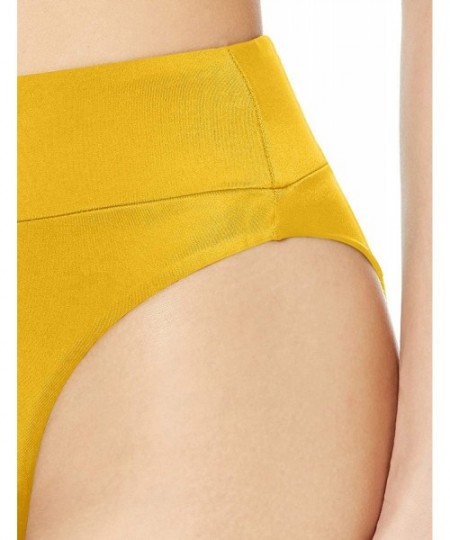 Sets Women's Solid High Rise Cheeky Bikini Bottoms - Golden - CZ18QEONWQQ