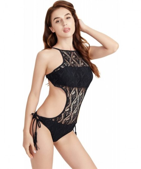 One-Pieces Sexy lace Backless Bikini one-Piece Swimsuit Female-3 Colors 4 Sizes - Black - C8198DTUA6R