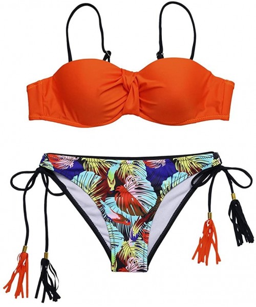 Sets Sexy Women Wave Point Padded Bra Beach Bikini Two Piece Print Swimsuit Swimwear - Orange - CC19672GAA8