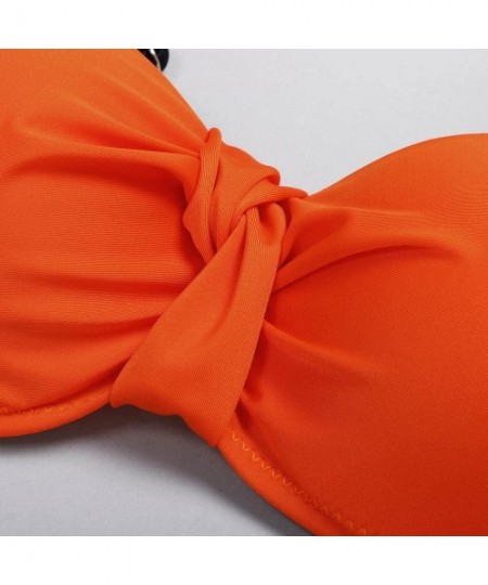 Sets Sexy Women Wave Point Padded Bra Beach Bikini Two Piece Print Swimsuit Swimwear - Orange - CC19672GAA8