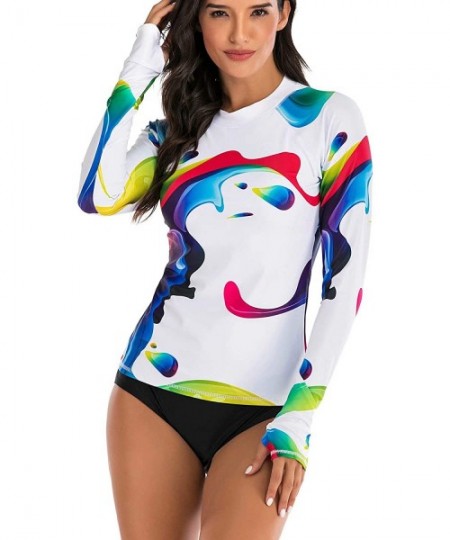 Rash Guards Women's Athletic Swimsuit Long Sleeve Rash Guard Swimming Bathing Suit Swimwear - White Graffiti - CQ1945W58UD