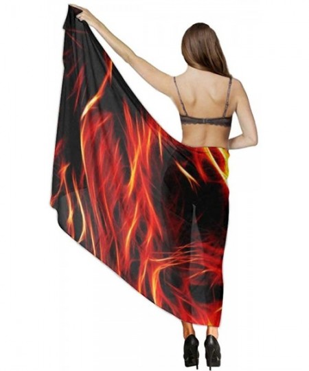 Cover-Ups Women Luxury Chiffon Swimwear Cover Up- Oversize Beach Sarong Shawl Wrap - Angry Flaming Fire Lion King Black - C71...