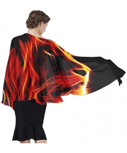 Cover-Ups Women Luxury Chiffon Swimwear Cover Up- Oversize Beach Sarong Shawl Wrap - Angry Flaming Fire Lion King Black - C71...