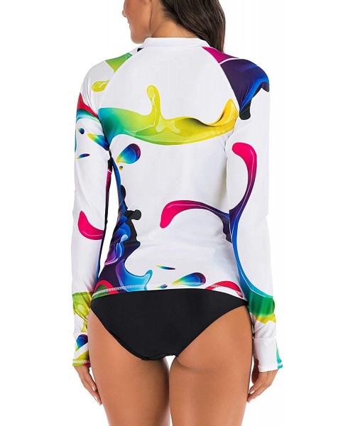 Rash Guards Women's Athletic Swimsuit Long Sleeve Rash Guard Swimming Bathing Suit Swimwear - White Graffiti - CQ1945W58UD