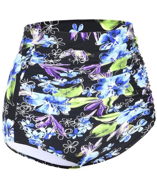 Tankinis Women's High Waist Swim Shorts Lightweight Quick Dry Swimwear Bottom - Blue Flower - CW1800M9G28