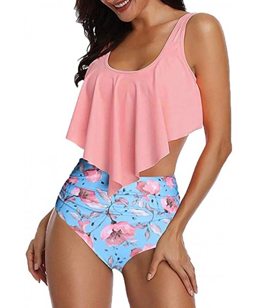 Sets Women Two Pieces Bikini Plus Size Switmsuit Bathing Suits Top Ruffled Racerback Backless High Waisted Bottom Tankini Set...