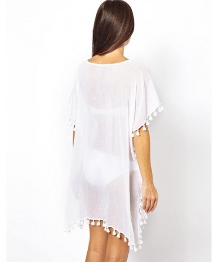 Cover-Ups Women Chiffon Tassel Swimsuit Bikini Stylish Beach Cover up - White - CV1928GO3TM