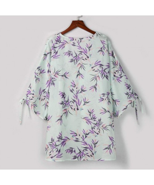 Cover-Ups Womens Kimono Cardigan- Floral Printed Boho Chiffon Short Tops Blouse - 5 Green - CJ18TS0U0LL