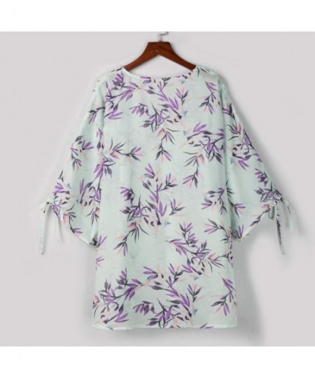 Cover-Ups Womens Kimono Cardigan- Floral Printed Boho Chiffon Short Tops Blouse - 5 Green - CJ18TS0U0LL