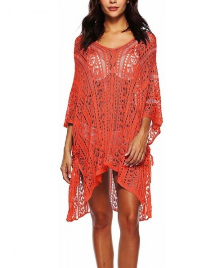 Cover-Ups Women's Crochet V-Neck Swimsuit Batwings Bikini Swimwear Cover up Summer Beach - Orange - C818E64MAHK